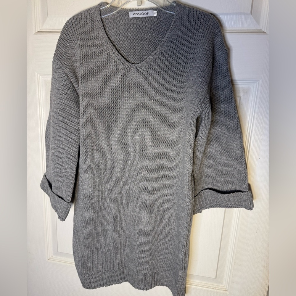 MISSLOOK Gray V-Neck Sweater XXL